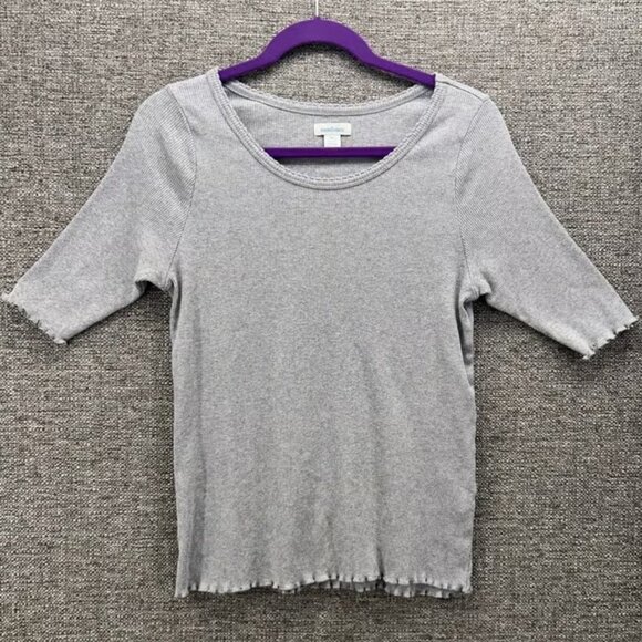 Sundance Tops - Sundance Womans Shirt Size XL Y2k Gray Ribbed Knit Top Lettuce Hem Long Shirt